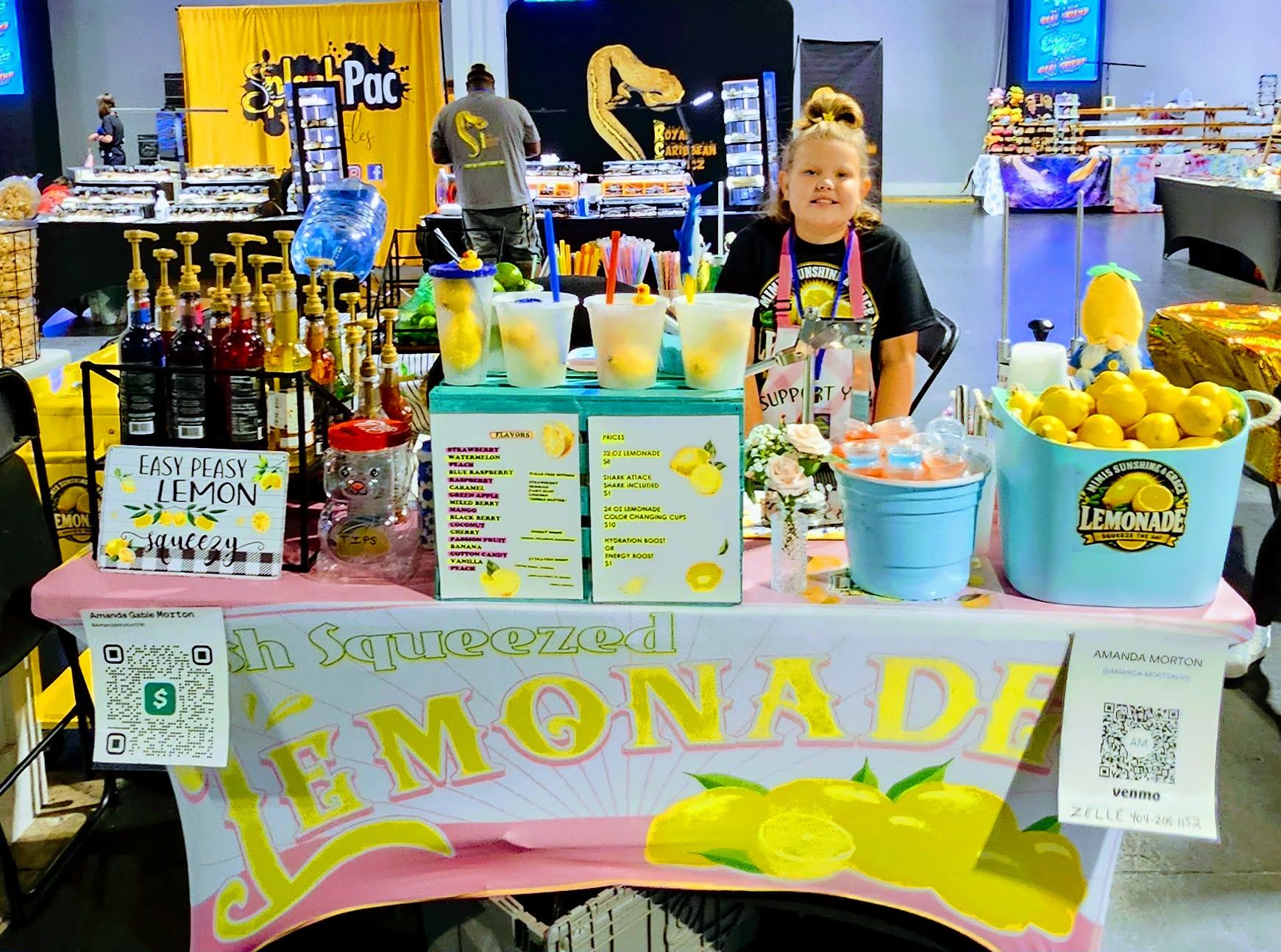 Mimi's Sunshine & Grace Lemonade booth at an indoor event